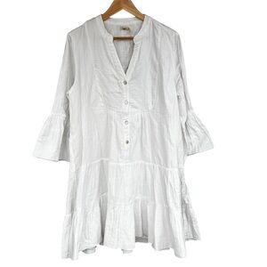 NEW Faherty Dress White Cotton Gauze Kasey Tiered Flared Coastal Cowgirl Size M